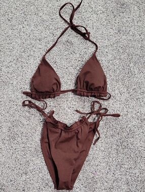 Pac Sun Brown Ruffle Bikini Set